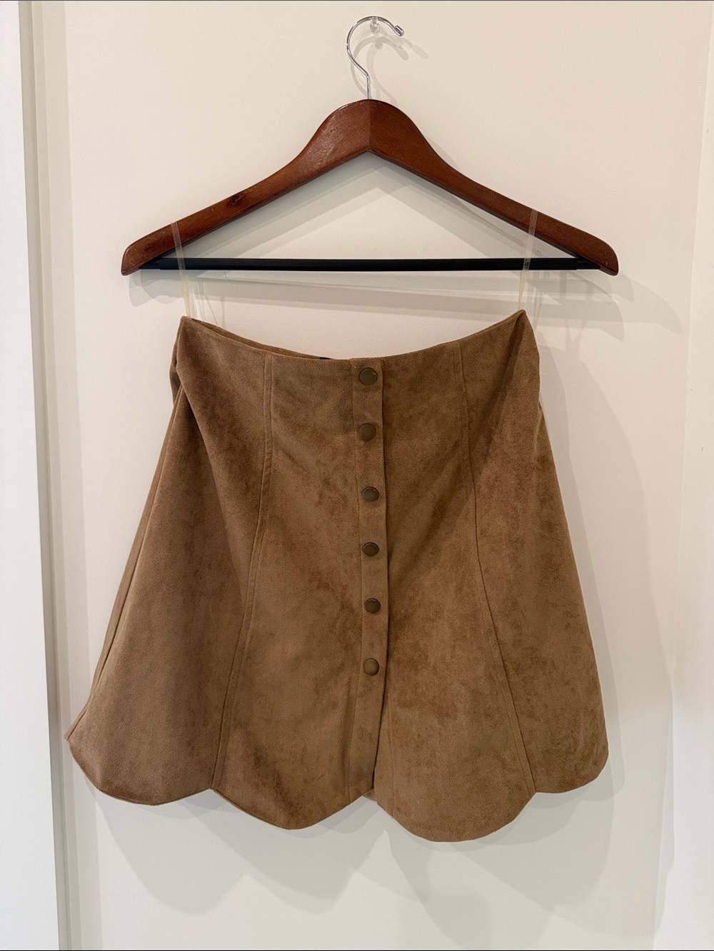 Blue Rain Suede-Look Scallop Hem Mini Skirt - Tan